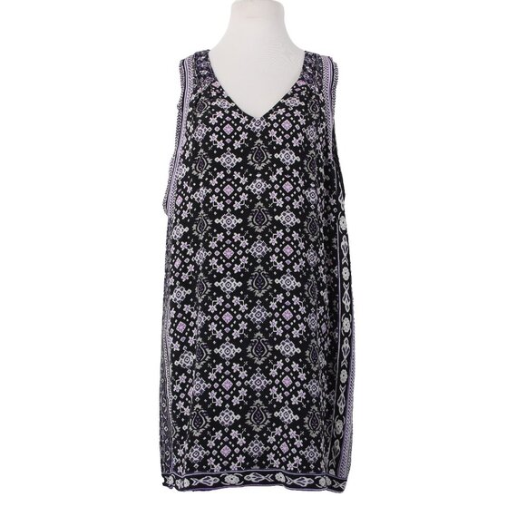 Calypso Dress Sz S Black Purple Multi Color V Neck Lined Silk Viscose Dress - Picture 1 of 16